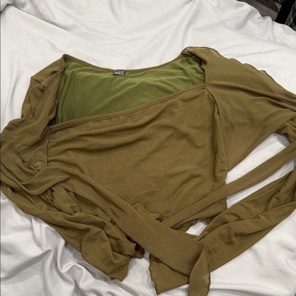 SHEIN Olive Green Wrap Blouse